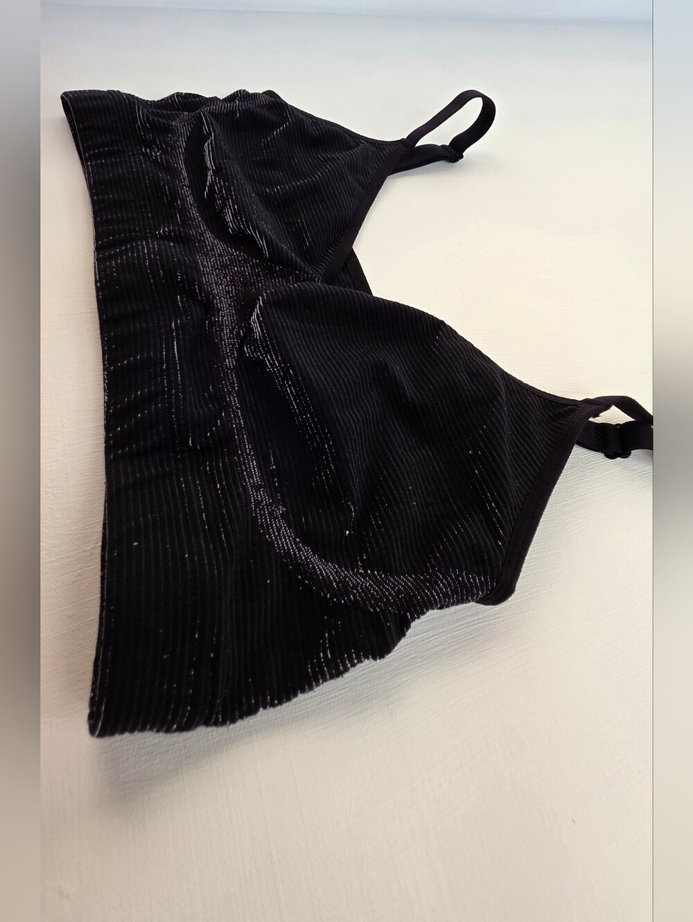 Black And Silver Size L Ribbed Wireless Bralette New W/out Tags